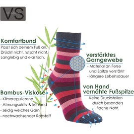 Vitasox Women's socks, bamboo socks without seam and without rubber, colourful striped socks, 6/12 pairs, breathable and fresh, compatible with the skin and soft, no cutting, no marking, 6 Pairs