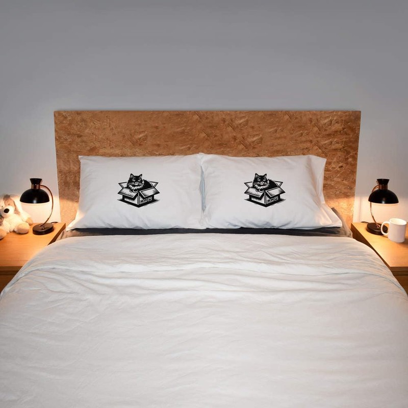 2 x 'Playful Cat In A Box' Cotton Pillow Cases