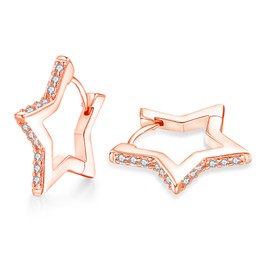 Loutade Hoop Earrings Silver 925, 925 Sterling Silver Star Heart Triangle Earrings Hoop Earrings with Cubic Zirconia, Hypoallergenic Cartilage Sleeping Geometric Earrings Silver 925 Hoop Earrings Gift