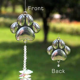 Rosleanny Paw Print Sun Catcher Crystals Prisms Hanging Garden Decor Pet Memorial Gifts Dog Remembrance Gift Loss Sympathy Rainbow Maker Suncatcher for Window Friend Birthday