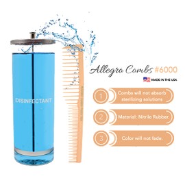 Allegro Combs 6000 Wide Tooth Teasing Lift Vented Hair Combs Space Tooth Barber Stylist Curly Hair Parting Made In The USA 6 Pcs. (Fresh Peach)