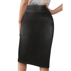 Sweet Hearts Women’s Basic Stretch Pencil Skirt- Regular & Plus Size- Below Knee Office Midi Bodycon Nylon Skirt Made in USA (Black Faux Leather, Small)
