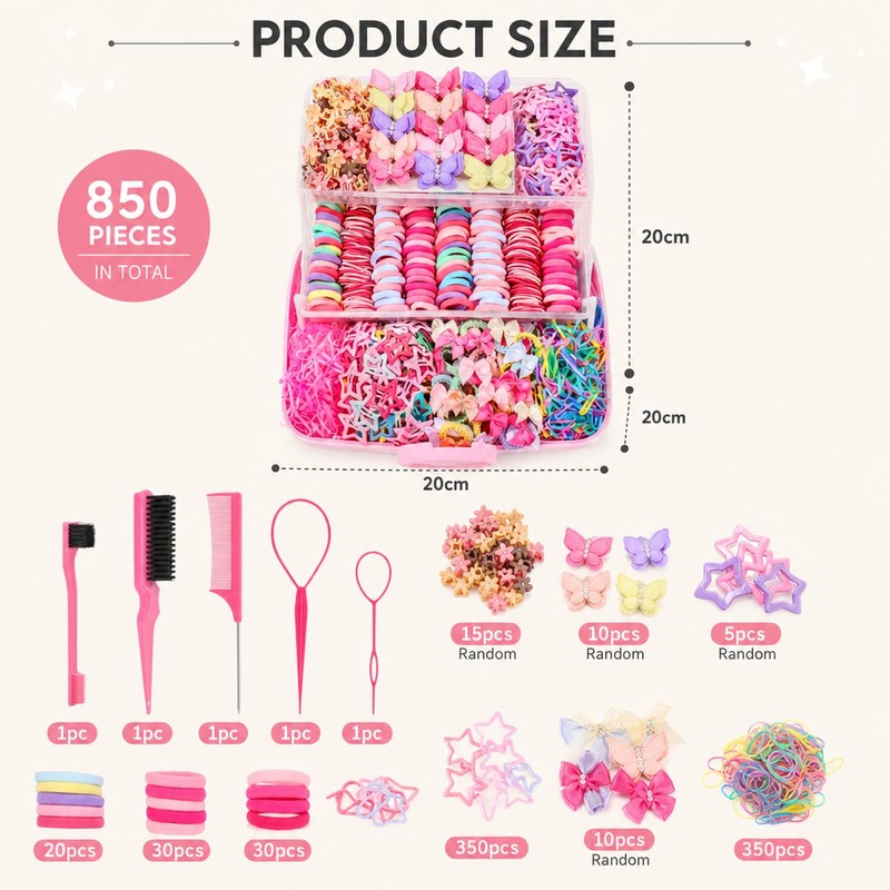 855pcs Hair Accessories, Hair Bands and Clips Set