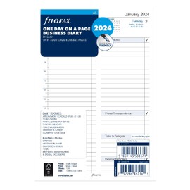 Filofax A5 Business Day Per Page English Appointments Diary - 2024, White