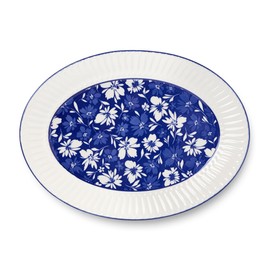 Certified International Madison Oval Platter - 16 x 12 Inches, Premium Porcelain, Ribbed Exterior, and Stunning Blue and White Design - Perfect for serving roasts, appetizers, and more