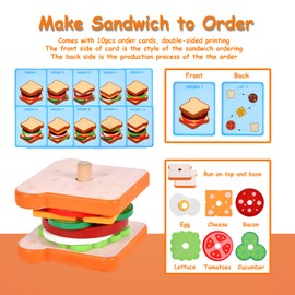 Wooden Burger Stacking Toys Montessori Humburger Stacking Toy Play Food Toys for Toddlers Fine Motor Skill Toy Kids Toys Christmas Birthday Gift for 3 4 5 Years Old Boys Girls (Sandwich)