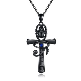 VONALA Ankh Necklace Sterling Silver Eye of Horus Necklace Black Cross Scarab Pendant Necklace Ancient Egyptian Jewelry Gift for Men Women