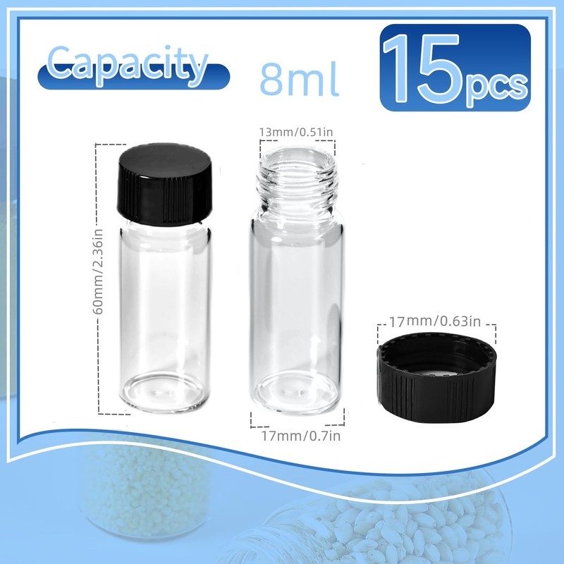 QOAEZK 15 PCS 2 Dram Glass Vials, Small Liquid Sample