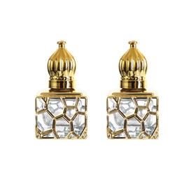 Kopida 2 Pcs Glass Roller Bottles 10ml Refillable Mini Essential Oil Roll-on Bottle Empty Travel Cosmetic Perfume Sample Containers with Gold Cap