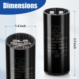 CD60 250 VAC 233-280 uf/MFD Round Motor Start Capacitor Replacement Parts, Fit for Central Air-Conditioners, Condenser Fan Motors and Heat Pumps