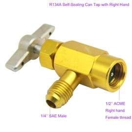 R134A Self-Sealing Can Tap Valve Refrigerant Dispenser Tool Bottle Opener, with 1/2" Female Right Hand Thread, 1/4inch SAE Male, T handle for easy fingertip control, for R134A Automotive