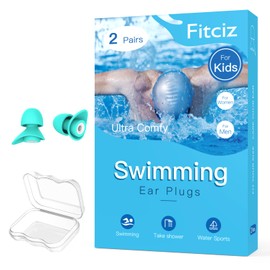 Fitciz Ohrstöpsel Schwimmen Kinder - Wiederverwendbare Weich Silikon Ohrenstöpsel Schwimm Kinder – Kids Swimming Earplugs (für Kinder, 2 Paare) (Pale Blau für Kinder, S)