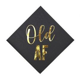 Iconikal 75-Count Funny "Old AF" Disposable Paper Napkins, Gold Foil Print, for Birthday Parties, Anniversaries, Retirement Events