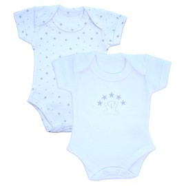 BabyPrem Premature Baby 2 Bodysuits Unisex Clothes 3.5-5.5lb WHITE MOON & STARS PREM 2