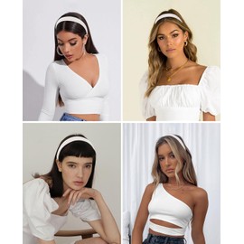 Wecoe 1pc Beige White Headband 0.78 Inch Narrow PU Headband Women Girls Non Slip Fashion Thick Padded Headband Hair Bands Holiday Costume Hair Accessories Women Girls Diademas Coreanas Para Mujer