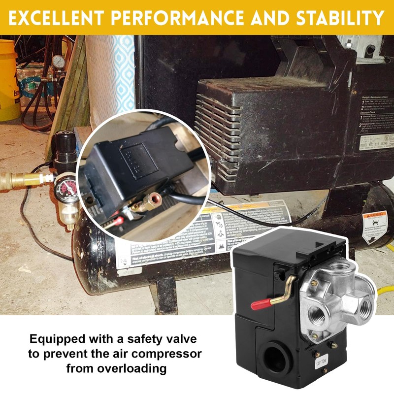 Air-Compressor Pressure Switch 135-175 psi 4 Port 26 Amp 220V,