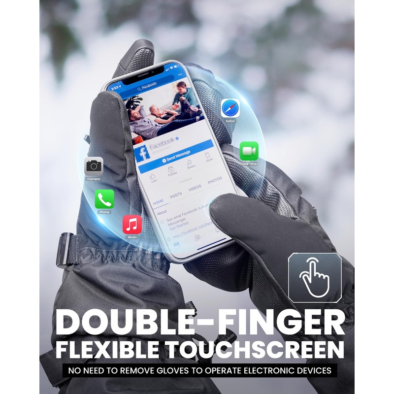 OutdoorMaster 3-Finger Ski Gloves for Women & Men, Waterproof &