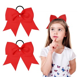 2 PCS Red Cheer Bows for Hair, 8 In Large Red Softball Hair Bow, Elastic Cheer Bows for Cheerleaders, Cheerleading Bow Ponytail Holder for Women and Girls