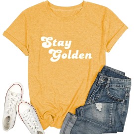 Golden Girls Women's Vintage 80s Letter Print Sleeveless Crew Neck T-Shirt 60% Polyester 35% Cotton 5% SpandexColor: Yellow, Size: 2 XL