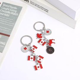 4 Pcs Canada Keychain, Flag Keychain Key Rings Key Chain, Canada Souvenirs Gifts for Friends Family Colleague (4, White)