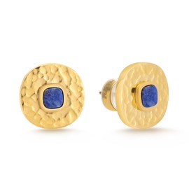 Milan Chiva Natural Gemstone Drop Stud Earrings 14K Gold Plated Birthstone Lapis Lazuli Jewelry for Women MCE-1011NY