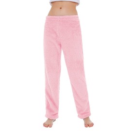 Pantalones de pijama de felpa para mujer, cálidos, acogedores, con cordón, pantalones de forro polar, pantalones de chándal mullidos, E Rosa, M