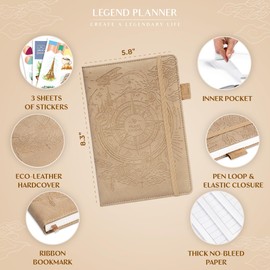 Legend Vintage Travel Journal – Traveling Diary & Photo Album for Men, Women & Family with Bucket List – Vacation Essentials (Sandstone)