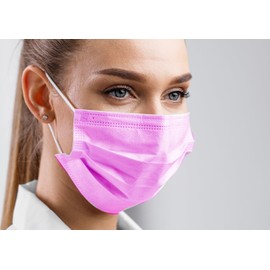 Type IIR Medical Mouth Guard, Surgical Mouth Guard, Pack of 50, BFE > 98%, EN14683:2019, CE Certified (Pink)