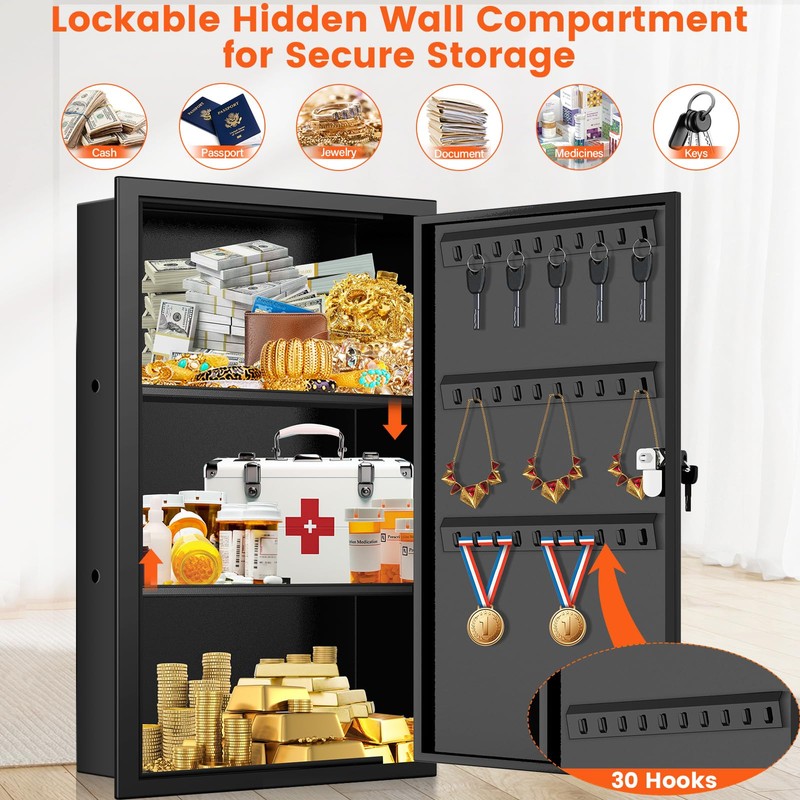 22.05" Tall Wall Safes Between the Studs with Removable Shelf,