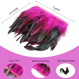 Shekyeon 2yards Rooster Feather Fringe Trim for Costume Decoration (Fuchsia)