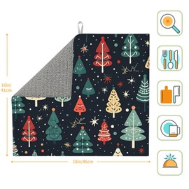Cute Christmas trees Dish Drying Mat 16"x18"Microfiber Absorbent Fast Dry Mat for Kitchen Counter Coffee Bar Christmas Large Drying Mat Kitchen Decor Gifts (Christmas Trees, 16x18 inches)