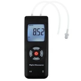 GAIN EXPRESS Professional Dual-Port Manometer, Handheld HVAC Gas Pressure Meter, Differential Pressure Gauge, Large LCD with Backlight