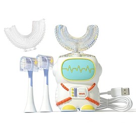 Cepillo de Dientes U Eléctrico Infantil， con temporizador inteligente y 5 modos de limpieza,resistencia al agua IPX7，Incluye varios cabezales y es apto para niños de 2 a 7 años (Astronauta （Blanco）)