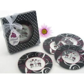 Bistro for Two Round Glass Coaster Favors in Designer Gift Box Set of 4 [Set of 24]