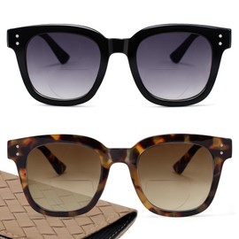 Madison Avenue 2 Pack Oversized Square Bifocal Reading Sunglasses for Women, Chic Sun Reader Glasses Womens UV400 Protection +1.0