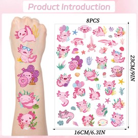 Yoyuspy Axolotl Temporary Tattoos Stickers - 200+ Axolotl Birthday Decorations Axolotl Party Favors Supplies Decor Cute Pink Axolotl Tattoo Temporary for Kids Adults Prizes Rewards Axolotl Gifts