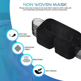 ByteX 200 Pcs Disposable VR Face Mask Breathable Cover Eye Mask for VR Nonwoven Fabric Sanitary VR Mask, VR Eye Cover Pad - Comfortable, Protective, Sweat-Absorbent Face Covers (Black)