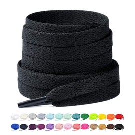 Stepace [2 Pairs Flat Shoe Laces for Sneakers 5/16" Width 30"-72" Length 26 Color Shoelaces Black 54"(137 cm)
