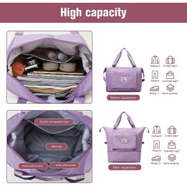 YAMEE Travel Bag Foldable with Large Capacity, Portable Travel Bags, Waterproof Sports Bag with Wet Compartment, Weekender Bag with Expandable Space, Sports Bag, Oxford Fabric Travel Bag, purple,
