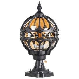 Flybling Dusk to Dawn Black Outdoor Post Lights, Exterior Waterproof Rustproof Sphere Outside Post Lamps Fixture, Farmhouse Aluminum Pillar Lantern for Porch House Pathway Fence Yard Garden Patio