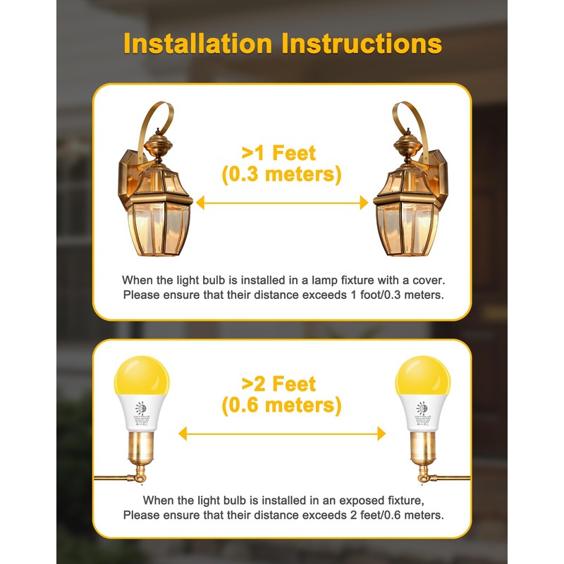 Baczao Dusk to Dawn Yellow Bug Light Bulbs Outdoor, 9W
