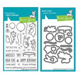 Lawn Fawn Really High Five 4”x6” Clear Stamp Set and Coordinating Custom Craft Die Set (LF2215, LF2216), Bundle of 2 Items