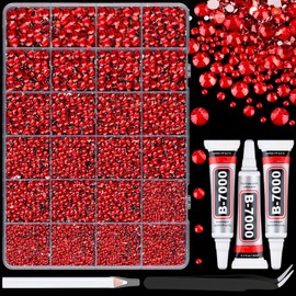 25000Pcs Resin Rhinestones with Tweezers for Crafting, Red Flatback Gems, Bedazzling Crystal with 3Pcs 10ml B7000 Jewelry Glue for DIY Crafts Clothing Tumblers Shoes Fabric Nail Art