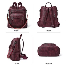 Shrrie Backpack Purse for Women Fashion Leather Backpack Purse Designer Travel Backpack Convertible Shoulder Bag with Wristlet