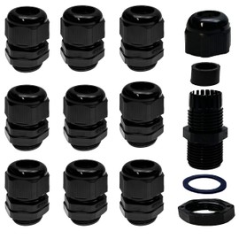 Pack of 10 M25 x 1.5 (Plastic/Black) Cable Gland / Cable Grommets with Locknut for Cable Diameter 13-18 mm Waterproof IP68 - (Metric)