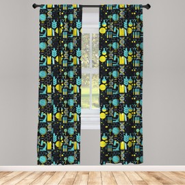 Ambesonne Curtains, Science Themed Biology Chemistry and Physics Protons Neutrons, Window Treatments 2 Panel Set for Living Room Bedroom, Pair of - 28" x 95", Turquoise Yellow