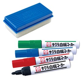 SAKURA Sakura Crayons WBK4ES-P Dry Erase Markers, Medium Point, 4 Pens & Eraser Set