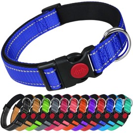 LARRYROO Reflective Dog Nylon Collar | Slide Lock Safety Buckle | Fully Adjustable | Soft Neoprene Padding (Royal Blue, Extra Small (20cm - 30cm Neck))
