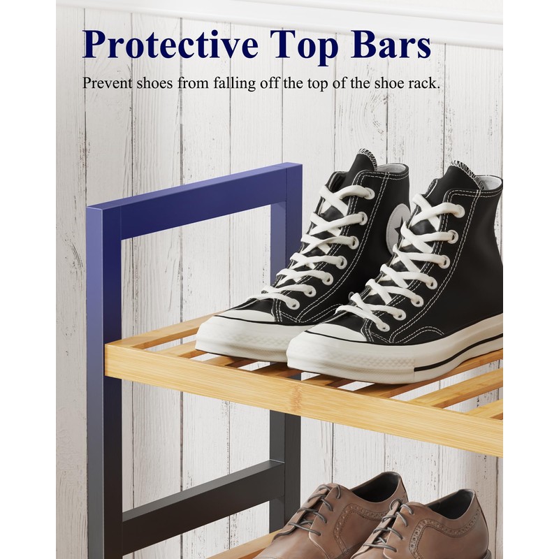 Bamboo Shoe Rack for Entryway, 27.5" x 9.8" x 25.6",