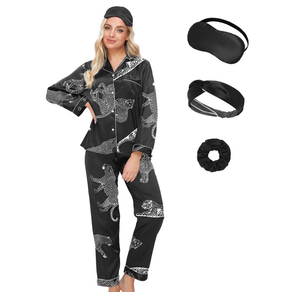 EPLAZA Silk Pajamas for Women Satin Pajamas Set 5 Pcs